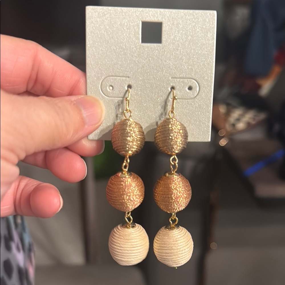Gold and Cream Tiered Bead Earrings